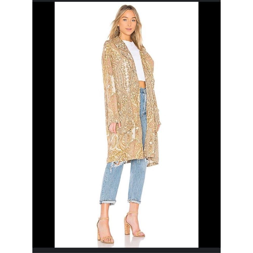 Free People Long Paisley Duster in Tan and Cream